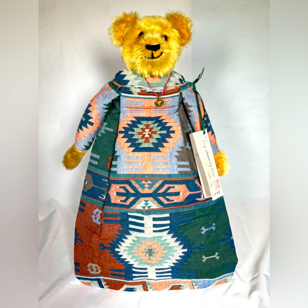 Vintage Eng-Chanting Mohair Stuffed Bear Artisan OOAK South West Tapestry Bag